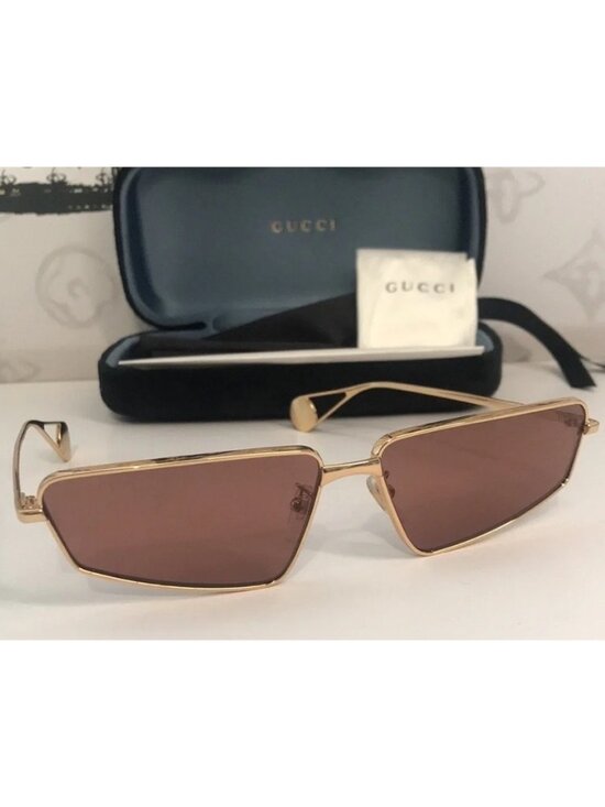 New Authentic Gucci GG0537S 002 Gold Cat-Eye Sunglasses Red Lenses main image 4